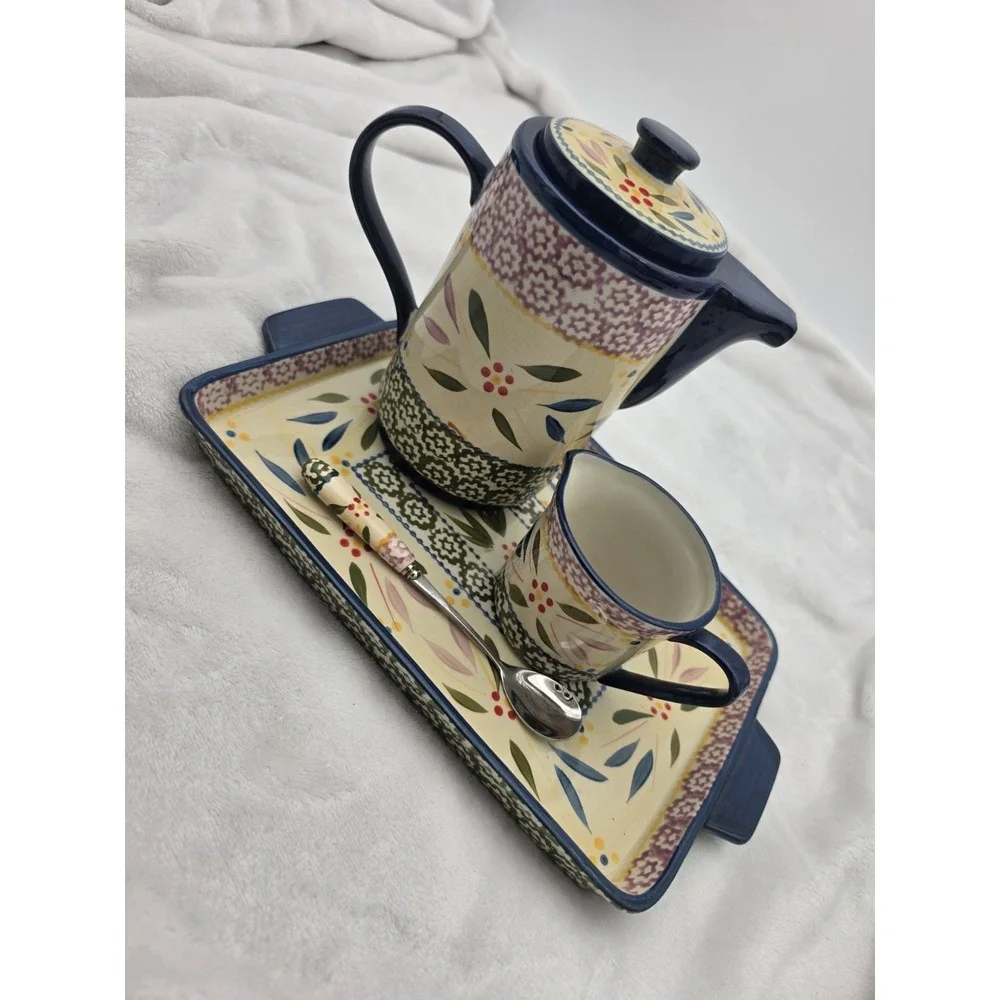 Tempations Old World Harvest‎ SET, Coffee Pot ,Spoon, Creamer & Tray